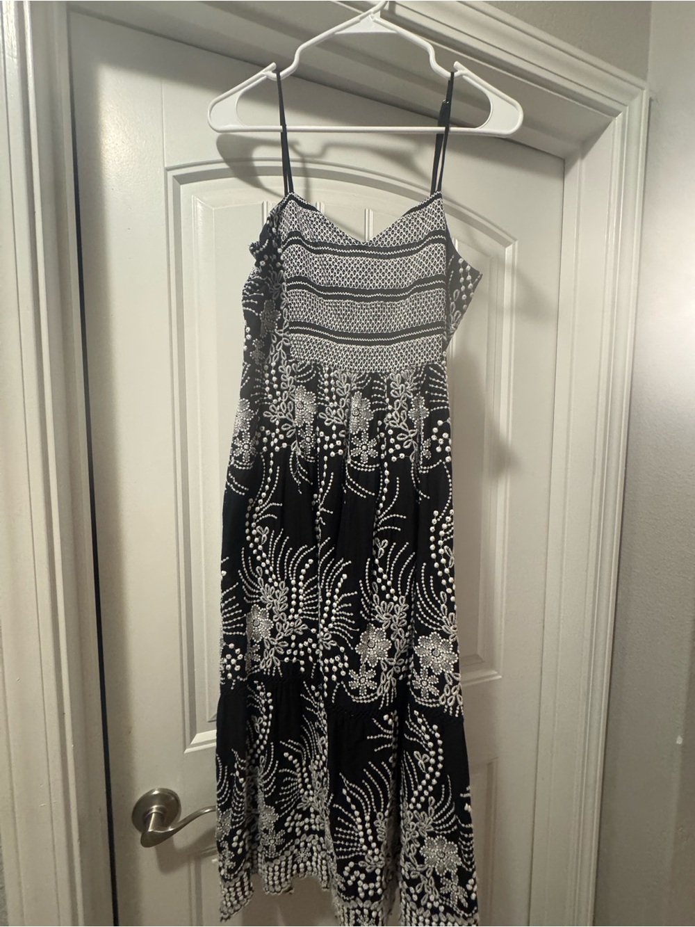 Anthropologie Black and White Midi Dress with Spaghetti Straps